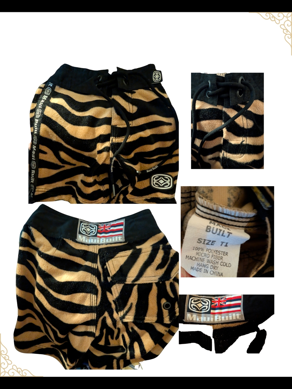 Toddler Maui Built Fur Zebra Print Swim Shorts - Black & Tan